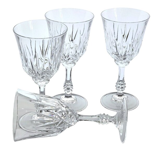 4 Capri Crystal Wine Glasses 7" notched ball stem toasting goblets vtg - Picture 5 of 7